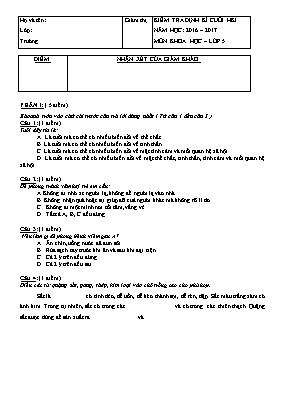 Đề và đáp án kiểm tra định kì cuối học kì I Khoa học lớp 5 - Năm học 2016-201